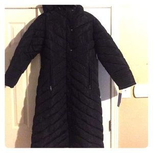 Black Madden girl long puffer coat with a hoodie